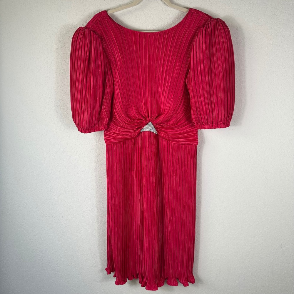 Vtg Lillie Rubin George F Couture Dress Women 14 Pink Plisse Rhinestone Cocktail